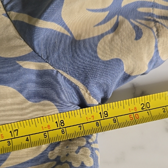 Vintage Donna Morgan Blue Cream Hawaiian Floral Wrap Dress Silk Tropical Midi - Picture 7 of 8